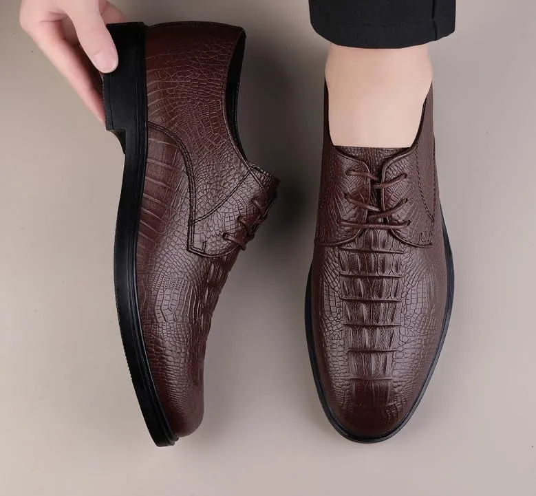 Men's Leather Dress Shoes Fashion Pointed Toe Oxfords Shoes Mens Business Retro Lace Up Casual Tuxedo Shoes