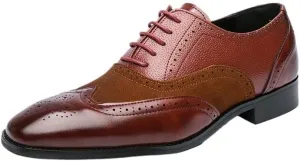 Men's Leather lace-up Oxford Shoes Classic Wingtip Two-Tone Patchwork Brogues Fashionable Toes Slip-on Leather Shoes