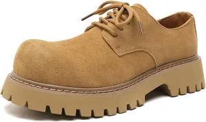 Men's Leather Lace Up Platform Round Toe Oxford Shoes Round Toe Classic Round Toe Log Sole Chunky Loafers Vintage Formal Business Wedding Derby Shoes