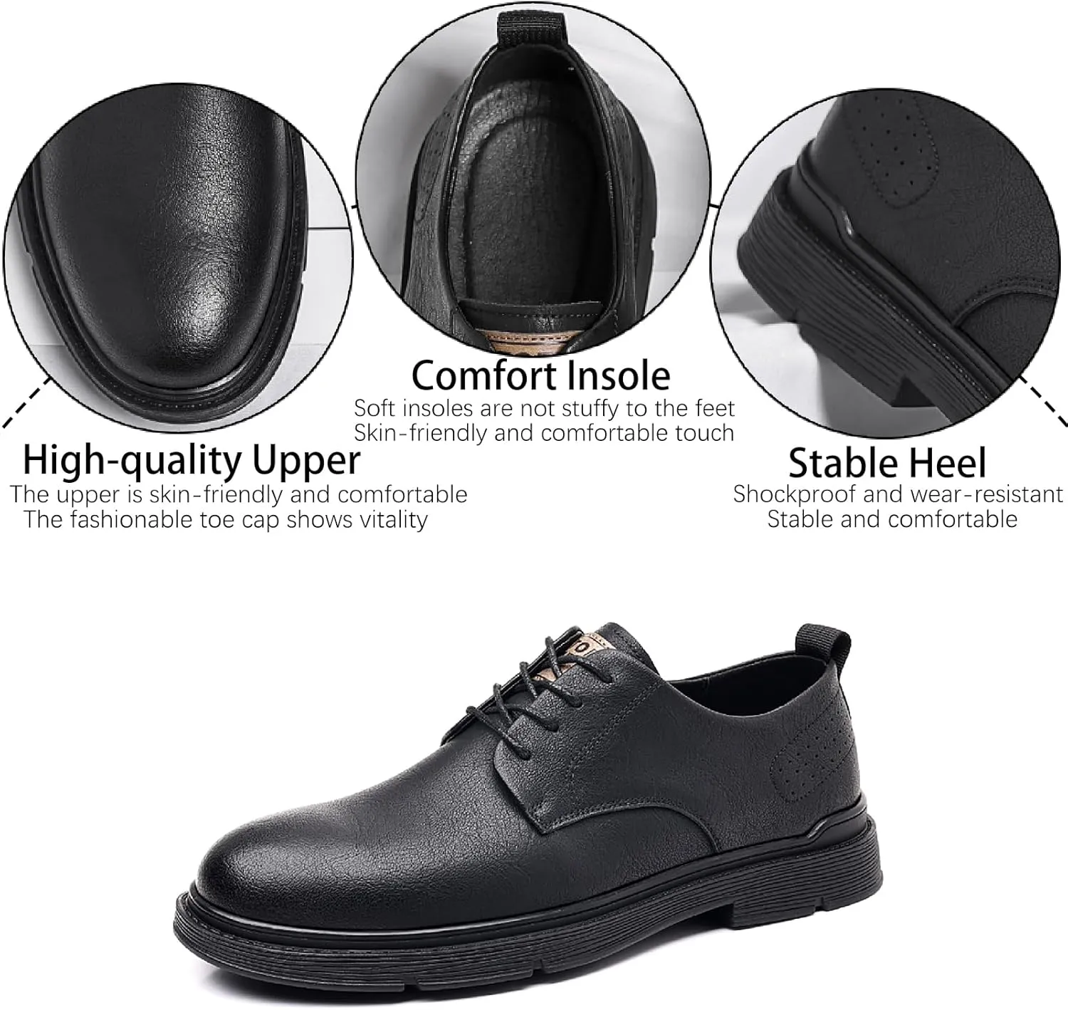 Men's Leather Platform Oxfords Casual Lace Up Comfortable Round Toe Low Heel Business Dress Shoes for Daily Work Office Wedding Derbys Shoes