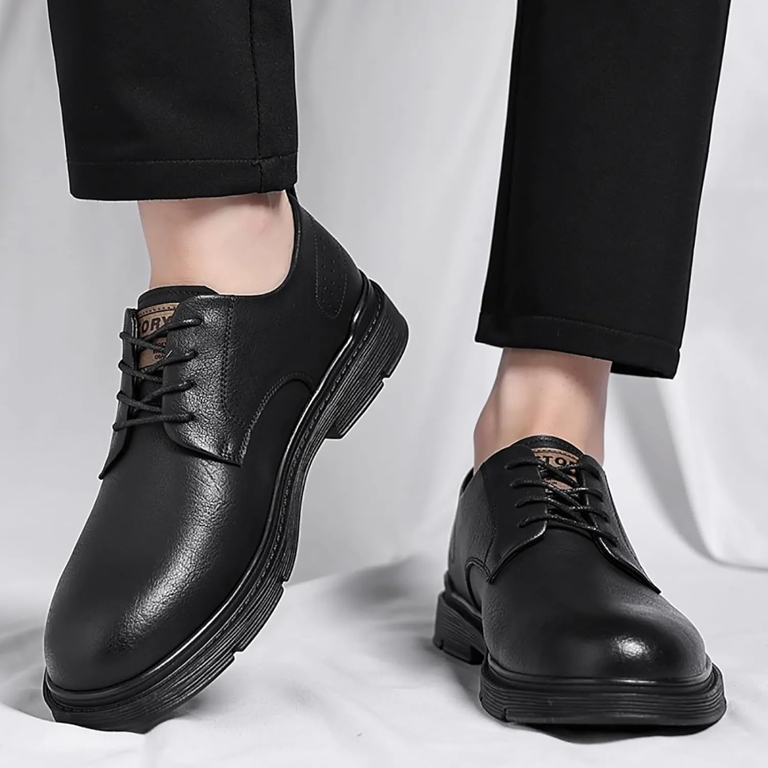 Men's Leather Platform Oxfords Casual Lace Up Comfortable Round Toe Low Heel Business Dress Shoes for Daily Work Office Wedding Derbys Shoes