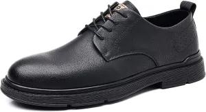 Men's Leather Platform Oxfords Casual Lace Up Comfortable Round Toe Low Heel Business Dress Shoes for Daily Work Office Wedding Derbys Shoes