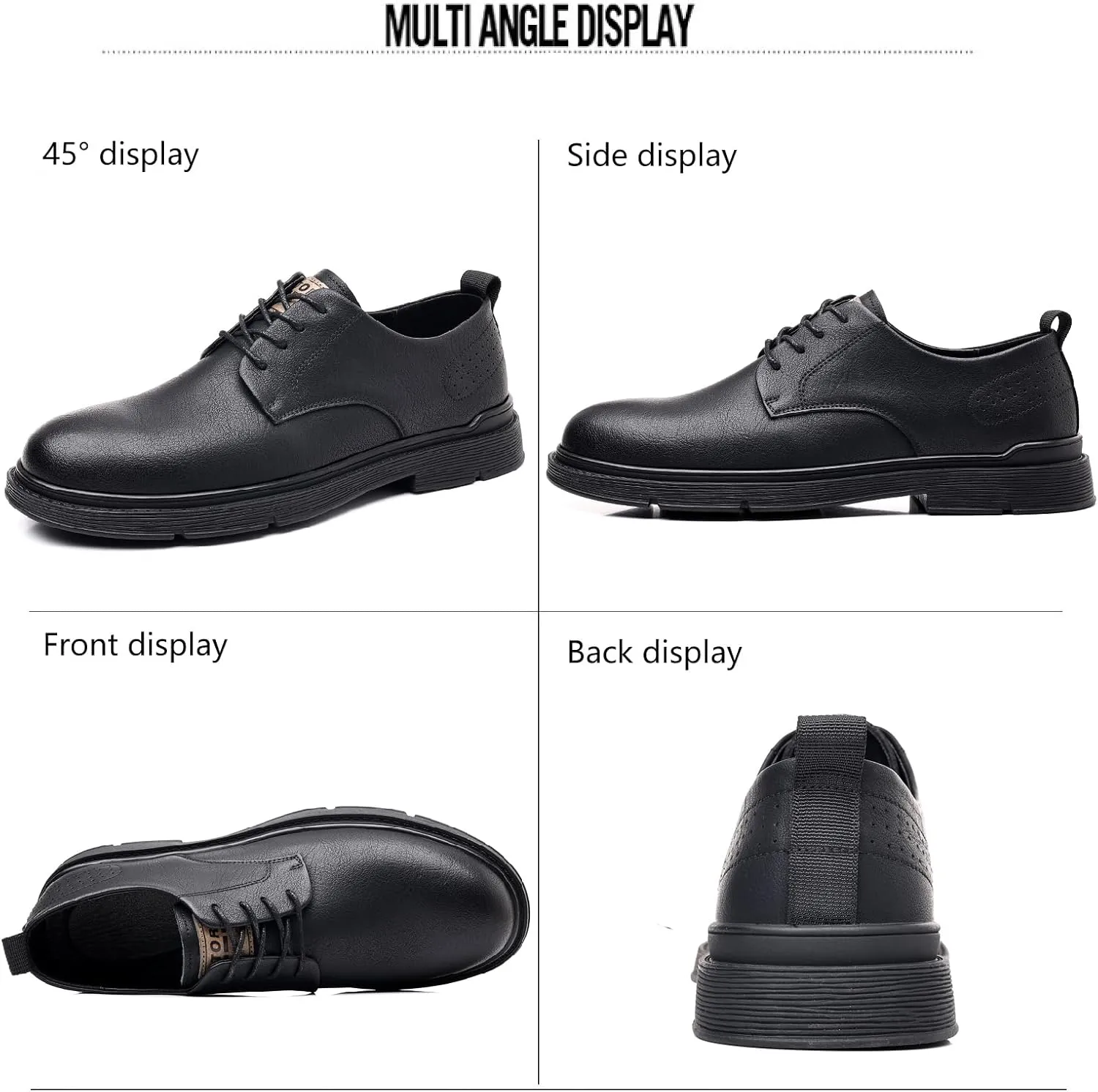 Men's Leather Platform Oxfords Casual Lace Up Comfortable Round Toe Low Heel Business Dress Shoes for Daily Work Office Wedding Derbys Shoes