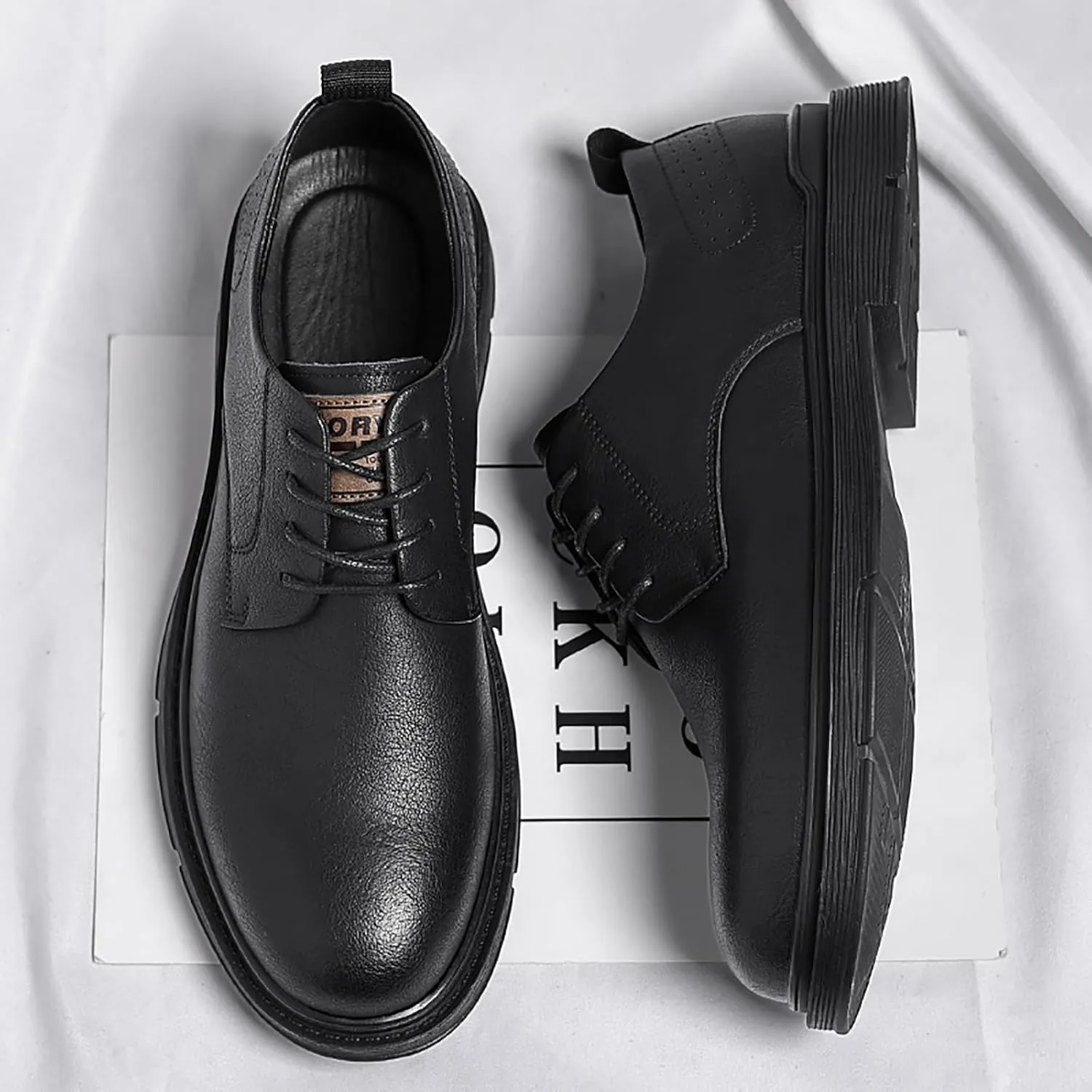 Men's Leather Platform Oxfords Casual Lace Up Comfortable Round Toe Low Heel Business Dress Shoes for Daily Work Office Wedding Derbys Shoes