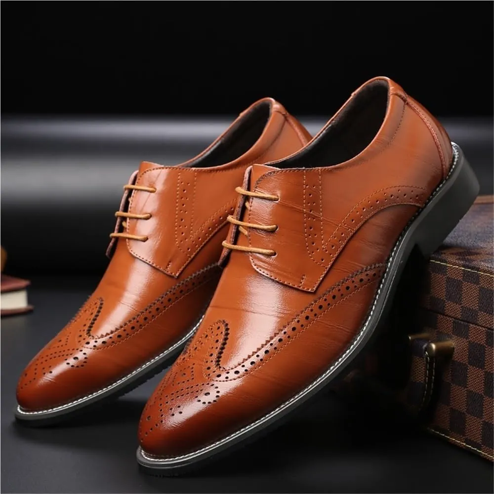 Mens Oxford Dress Shoes Casual Comfort Orthopedic Lace Up Brogue Wingtip Platform Classic Shoes for Men Stylish