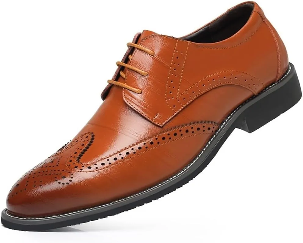 Mens Oxford Dress Shoes Casual Comfort Orthopedic Lace Up Brogue Wingtip Platform Classic Shoes for Men Stylish