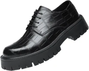 Mens Oxford Dress Shoes Casual Comfort Orthopedic Soft Leather Lace Up Retro Platform Thick Outsole Chunky Heel Outdoor