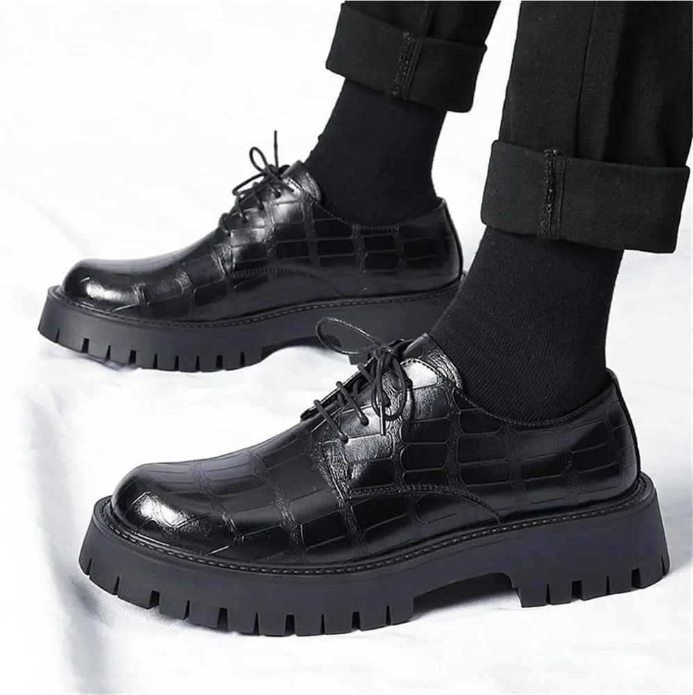 Mens Oxford Dress Shoes Casual Comfort Orthopedic Soft Leather Lace Up Retro Platform Thick Outsole Chunky Heel Outdoor