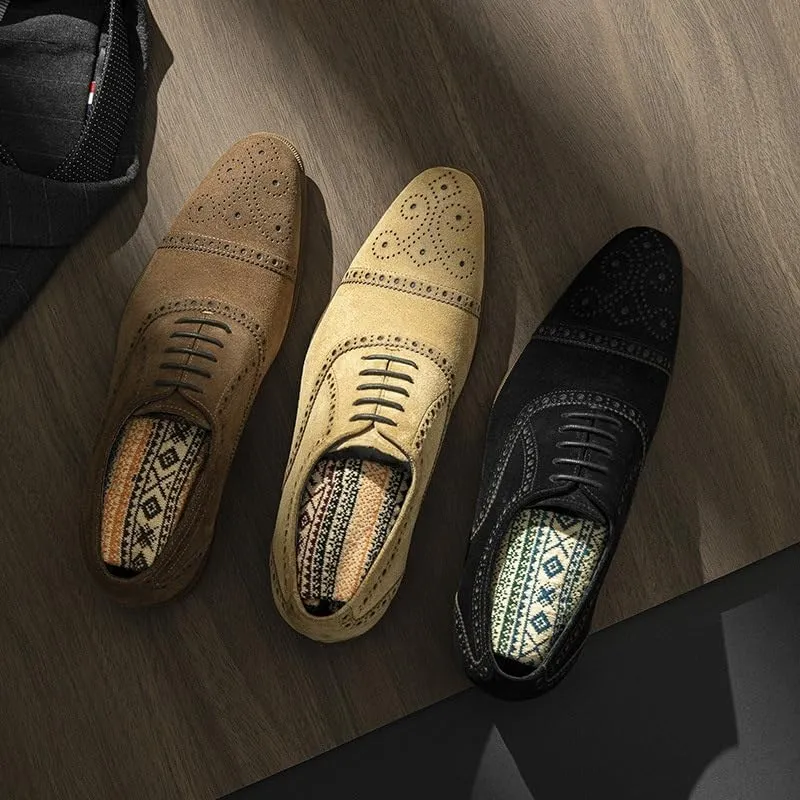 Men's Oxford Shoes Wedding Shoes Casual Shoes Lace-Up Suede Upper Round Toe Brogue Design Adhesion Technology Cushioning Shock Absorption