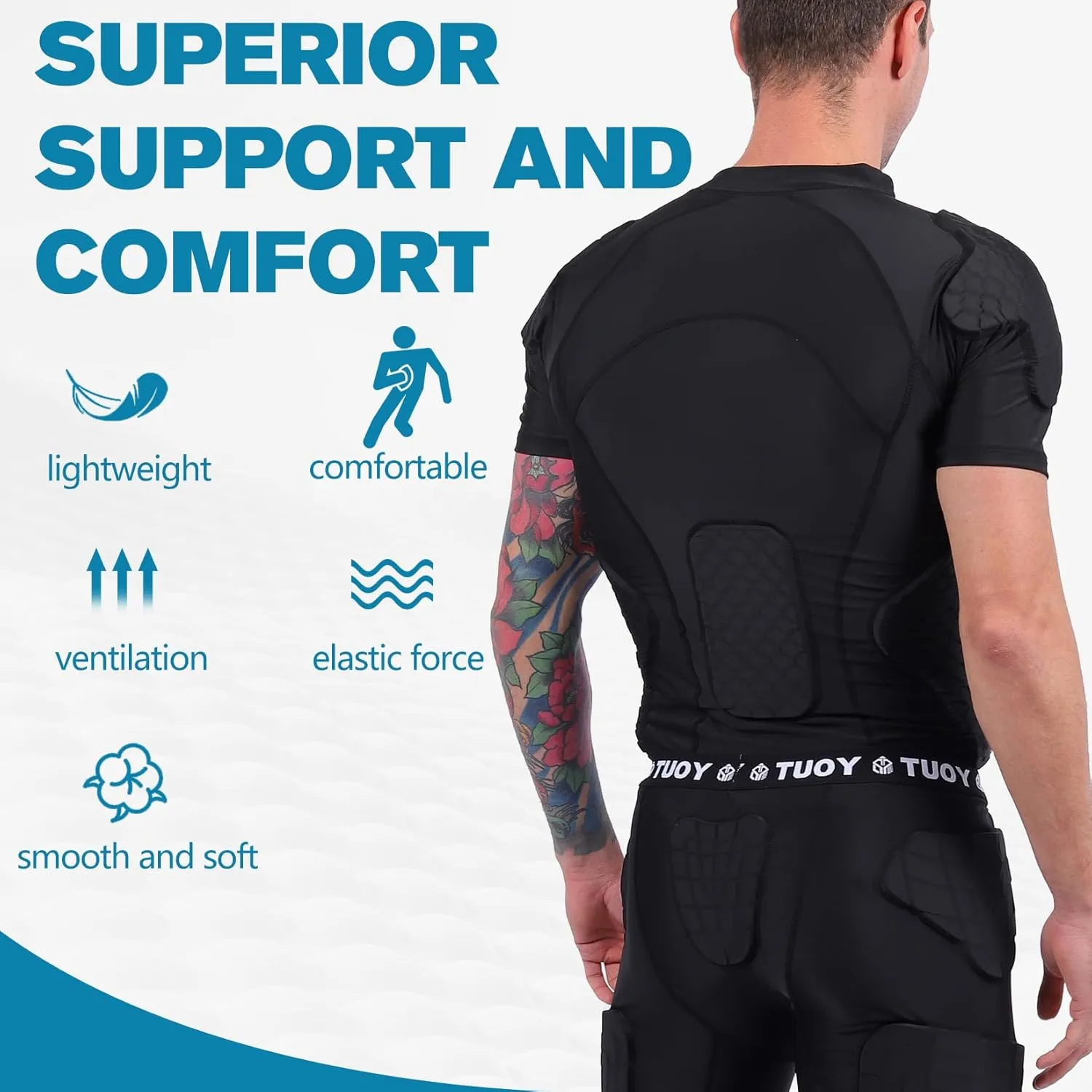 Men's Padded Compression Shirt Football Shoulder Pad Rib Protector, Chest Guard for Adult Baseball Basketball Protective Gear