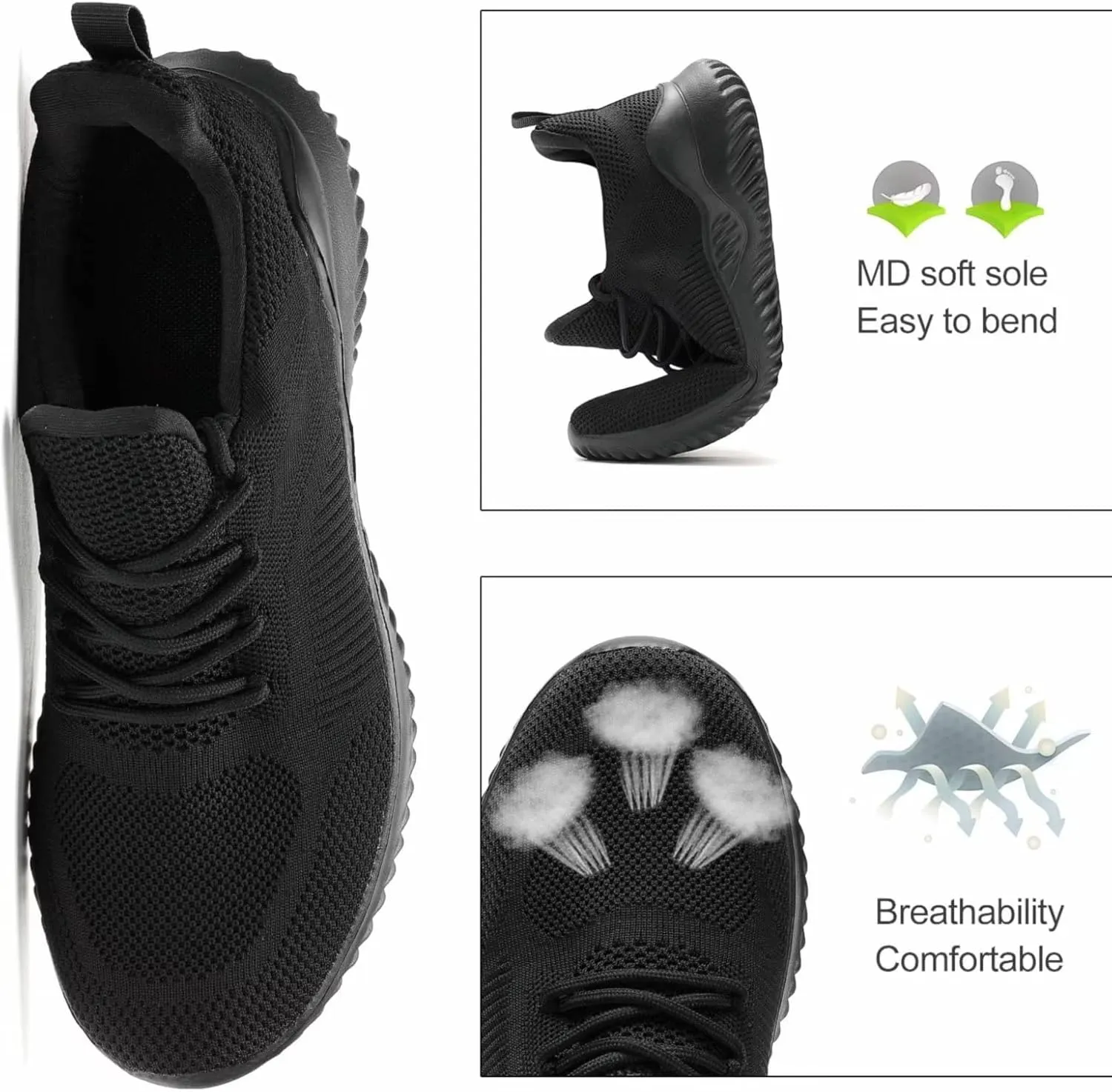 Mens Running Shoes Slip on Walking Tennis Sneakers Lightweight Breathable Mesh Workout Casual Sports Shoes Soft Sole