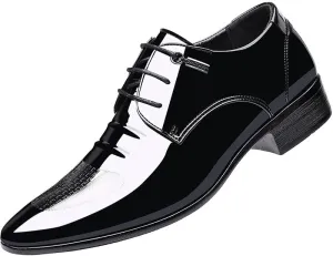Men's Shiny Patent Leather Dress Shoes Mens Business Lace Up Oxford Shoes Comfort Hand Stitched Formal Derby Shoes for Men