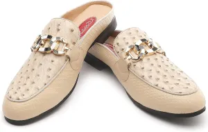Men's Slip-on Mule Sandals Loafer with Gold Buckle,Fashion Leather Formal Wear Casual Backless Dress Slippers