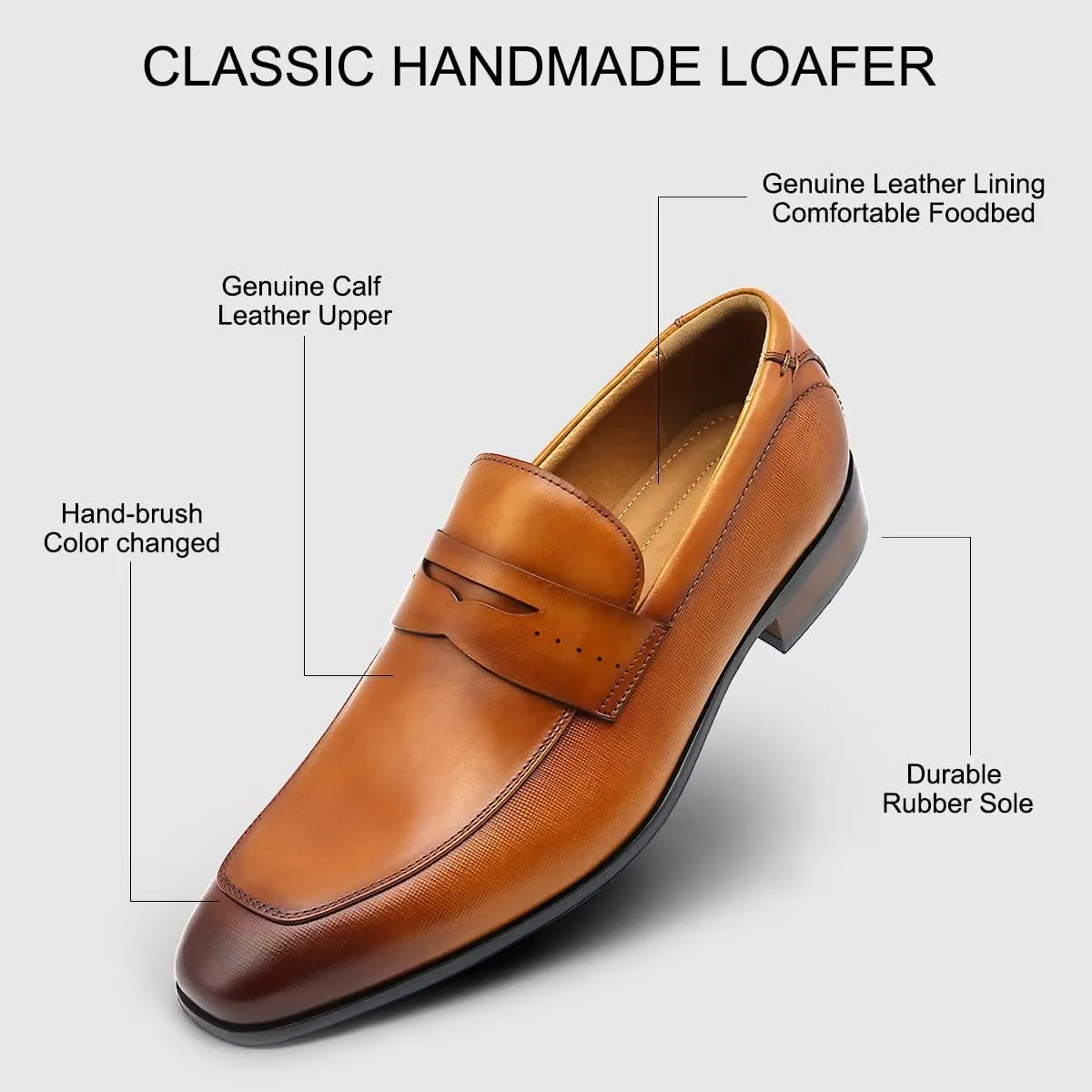 Men's Slip on Oxford Dress Shoes Classic Handmade Calfskin Manufacturing More Compact, Choose The Right Size to Modify The Foot Shape