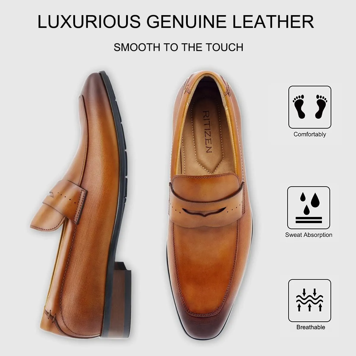 Men's Slip on Oxford Dress Shoes Classic Handmade Calfskin Manufacturing More Compact, Choose The Right Size to Modify The Foot Shape