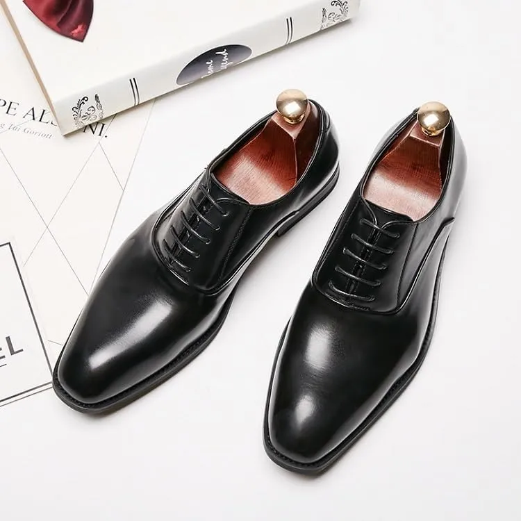 Mens Soft Leather Dress Shoes British Style Lace Up Business Formal Shoes Genuine Leather Office Wedding All Season