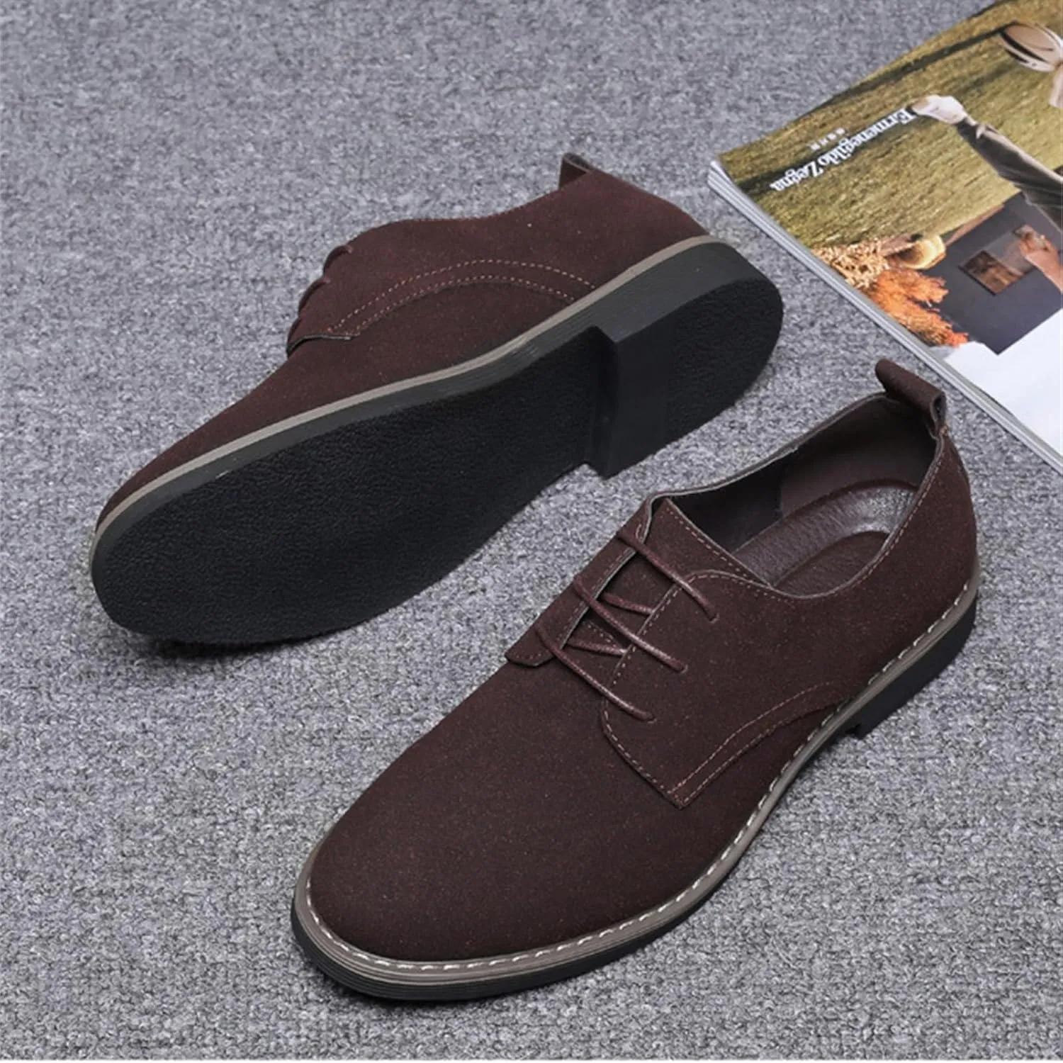 Men's Suede Lace Up Oxfords Classic Wing Tips Dress Shoes Casual Luxury Business Work Office Derby Shoes