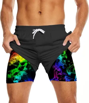 Mens Swim Trunks with Compression Liner 7" Bathing Suit Swimming Shorts Quick Dry Board Shorts Swimsuits with Pockets