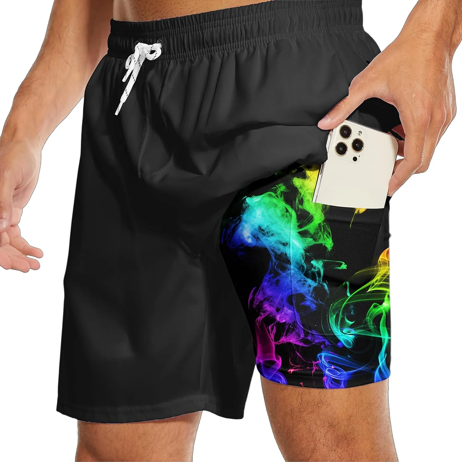 Mens Swim Trunks with Compression Liner 7" Bathing Suit Swimming Shorts Quick Dry Board Shorts Swimsuits with Pockets