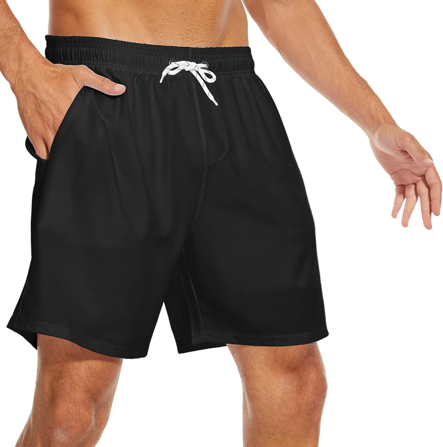 Mens Swim Trunks with Compression Liner 7" Bathing Suit Swimming Shorts Quick Dry Board Shorts Swimsuits with Pockets