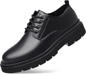 Men's Vintage Leather Lace Up Platform Oxfords Shoes Black Round Toe Soft Rubber Sole Non-Slip Waterproof Business Formal Derby Dress Shoes