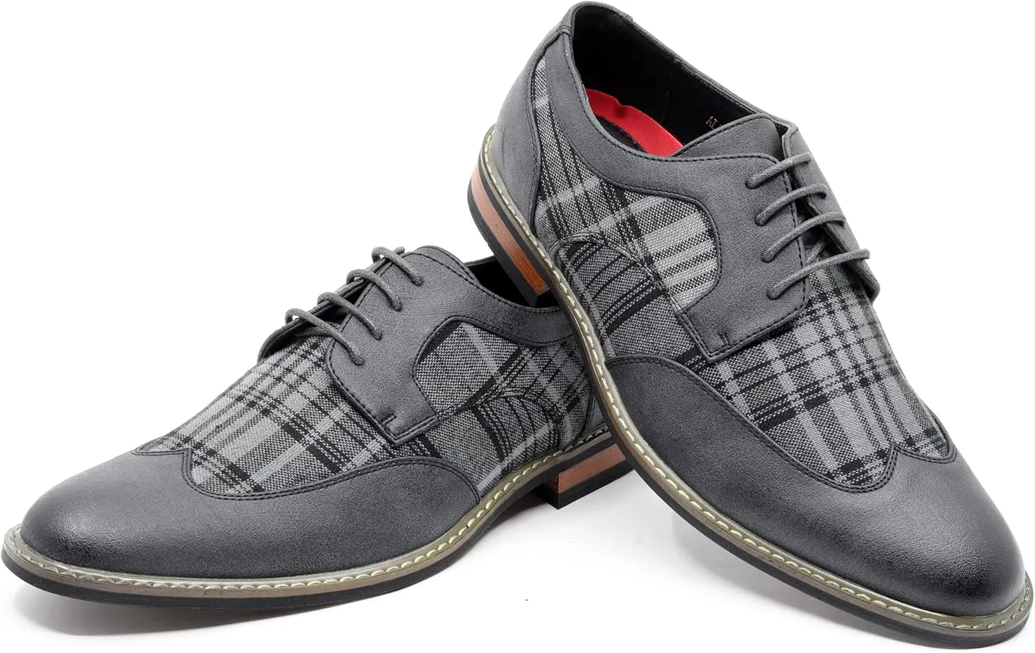 Metrocharm MET525-1 Men's Plaid Lace Up Wing Tip Classic Oxford Dress Shoes
