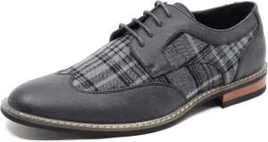 Metrocharm MET525-1 Men's Plaid Lace Up Wing Tip Classic Oxford Dress Shoes