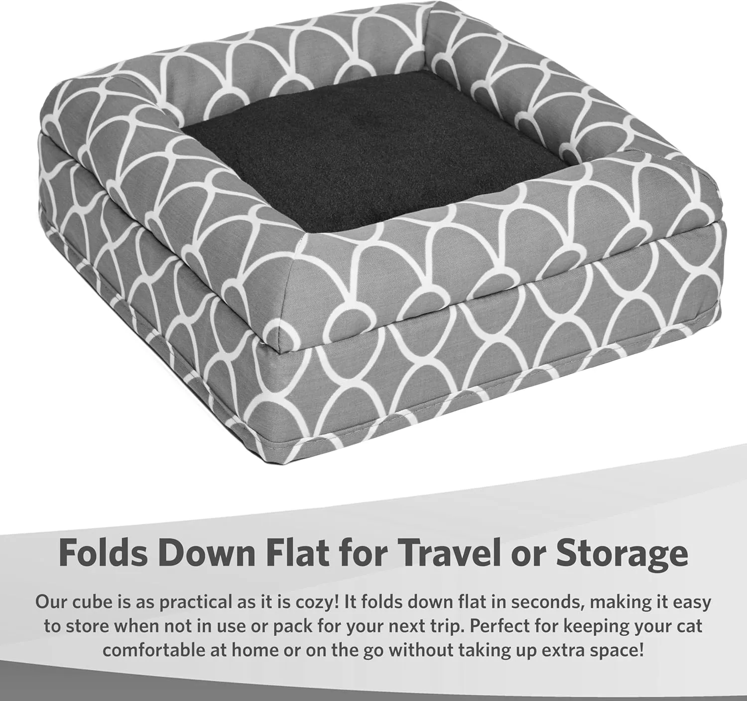 MidWest Homes for Pets Cat Cube Cozy Cat House/Cat Condo in Fashionable Gray Geo Print 15.5L x 15.5W x 16.5H Inches