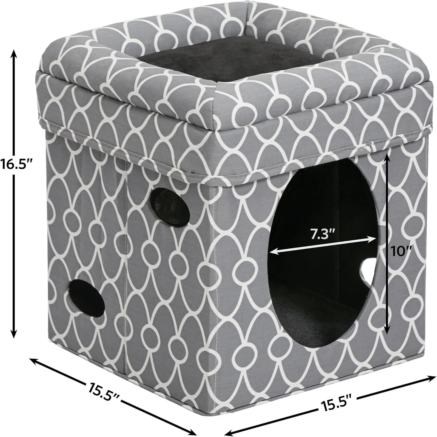 MidWest Homes for Pets Cat Cube Cozy Cat House/Cat Condo in Fashionable Gray Geo Print 15.5L x 15.5W x 16.5H Inches