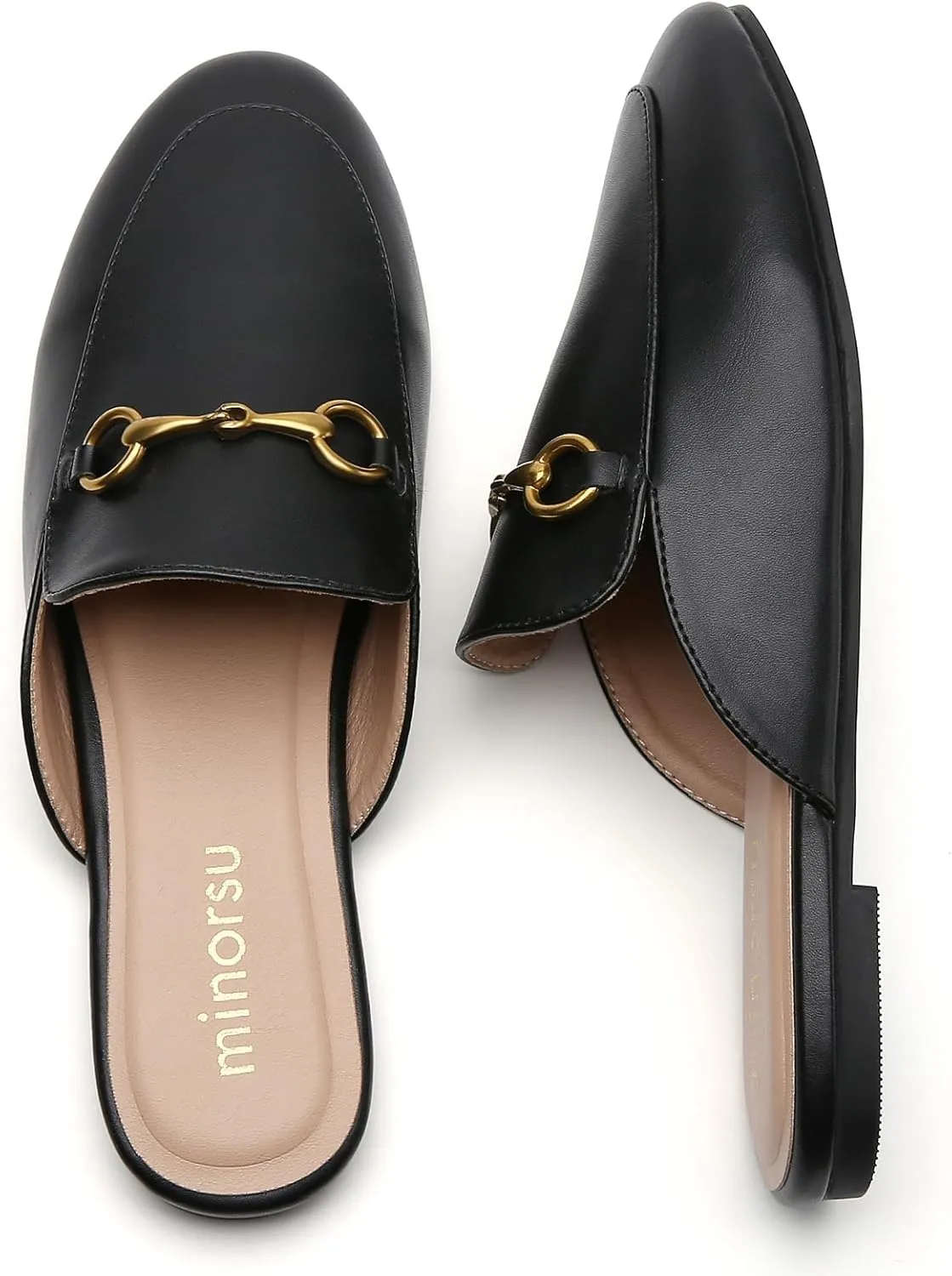 Minorsu Women's Black Animal Print Buckle Mules - Memory Foam Insole - Low Heel - Casual Mule Shoes