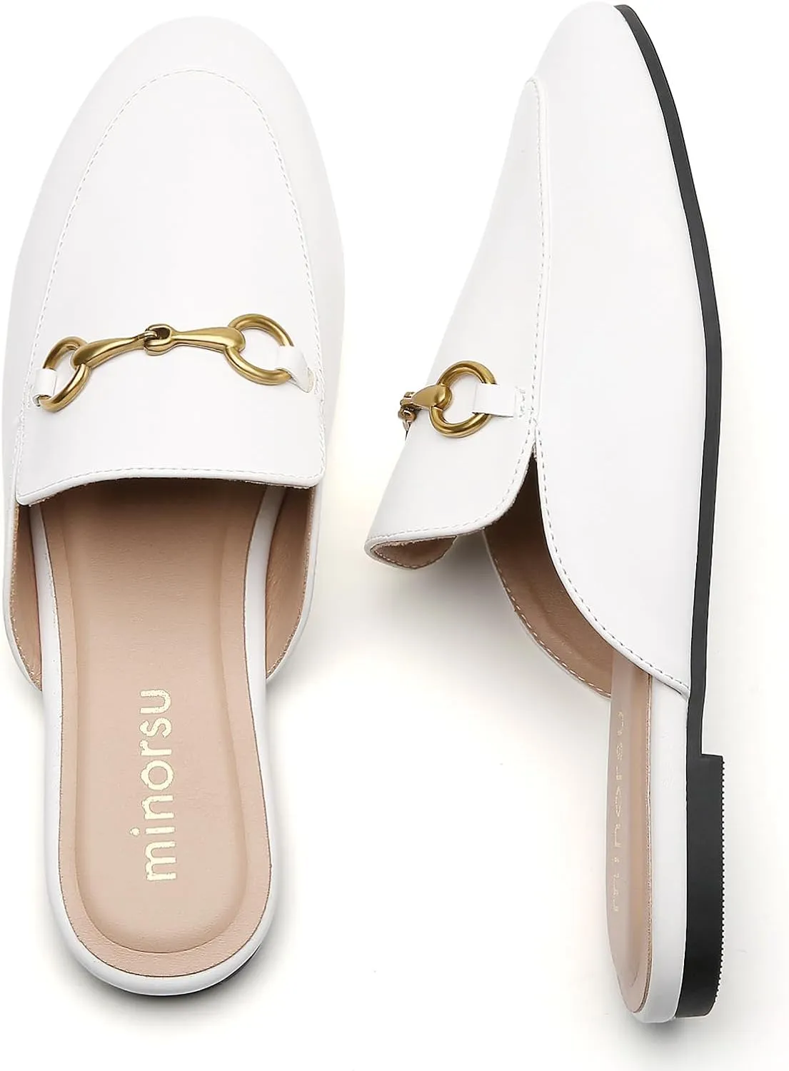 Minorsu Women's Black Animal Print Buckle Mules - Memory Foam Insole - Low Heel - Casual Mule Shoes
