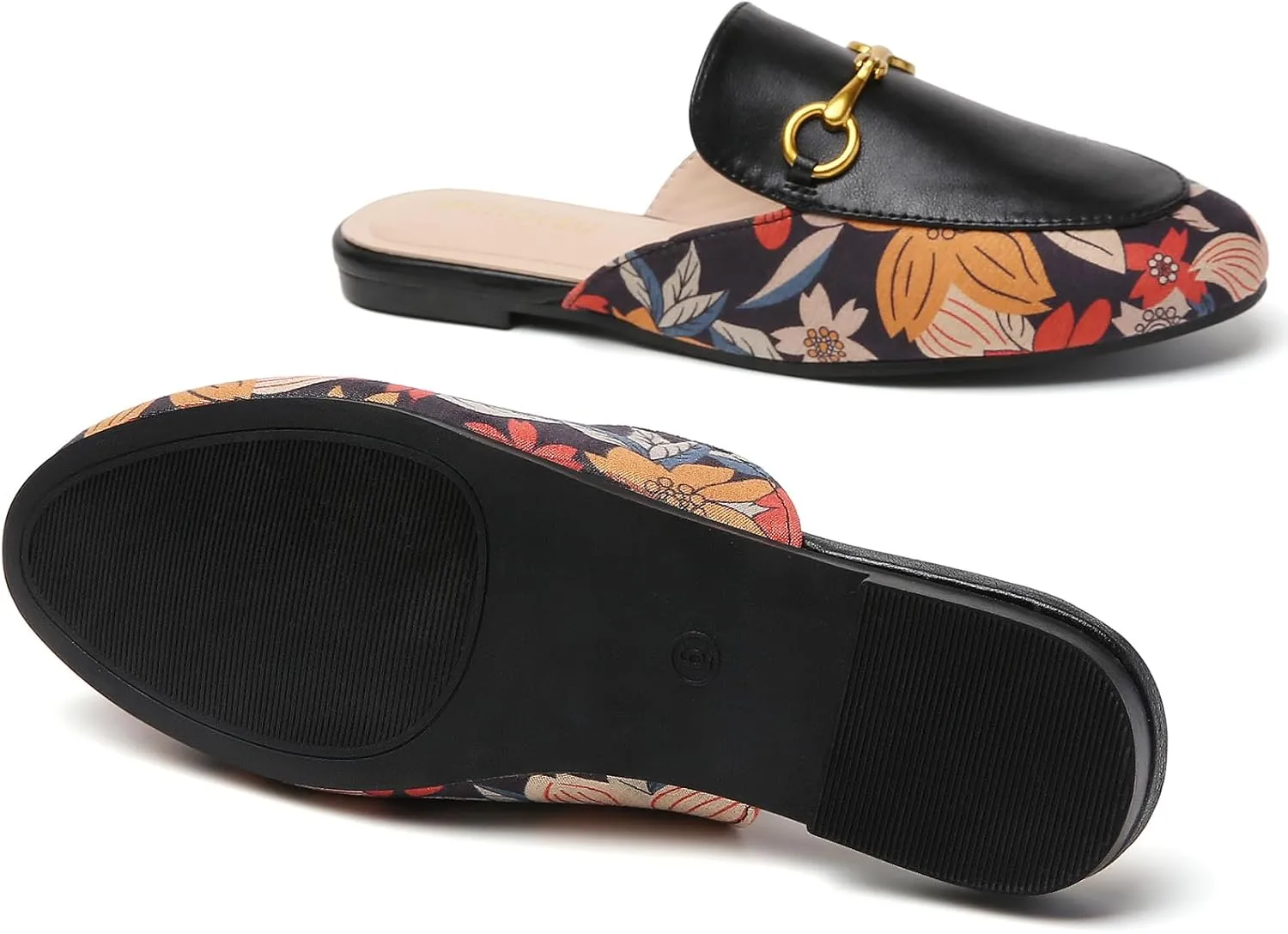 Minorsu Women's Black Animal Print Buckle Mules - Memory Foam Insole - Low Heel - Casual Mule Shoes