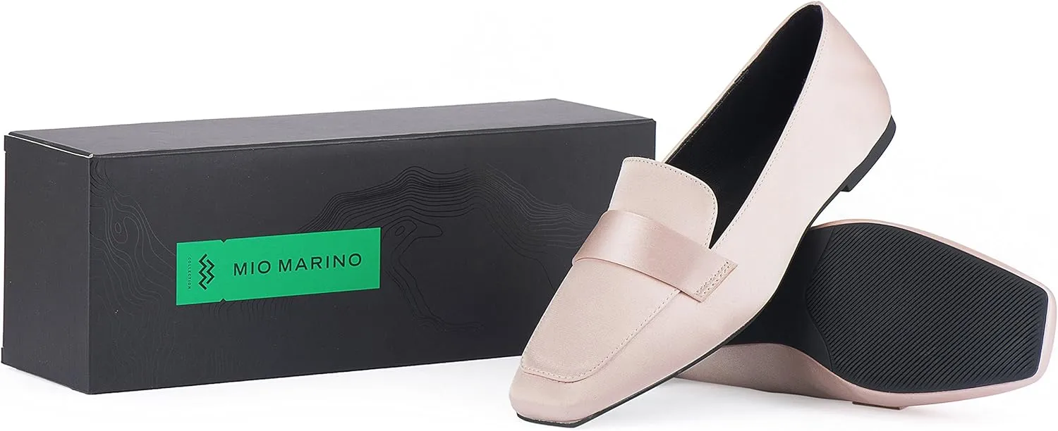 Mio Marino Comfortable Flat Dress Shoes for Women - Square Toe Satin Flats