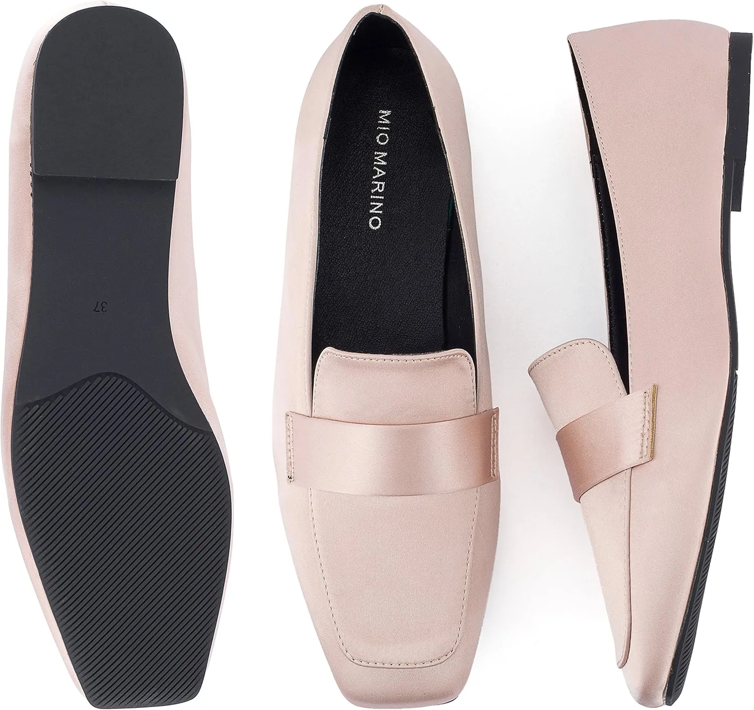 Mio Marino Comfortable Flat Dress Shoes for Women - Square Toe Satin Flats