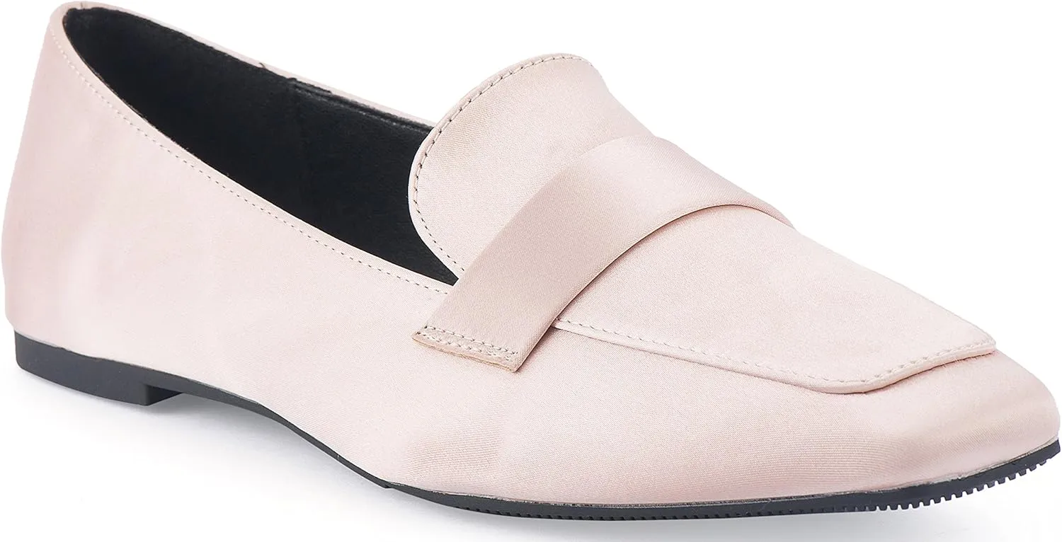 Mio Marino Comfortable Flat Dress Shoes for Women - Square Toe Satin Flats