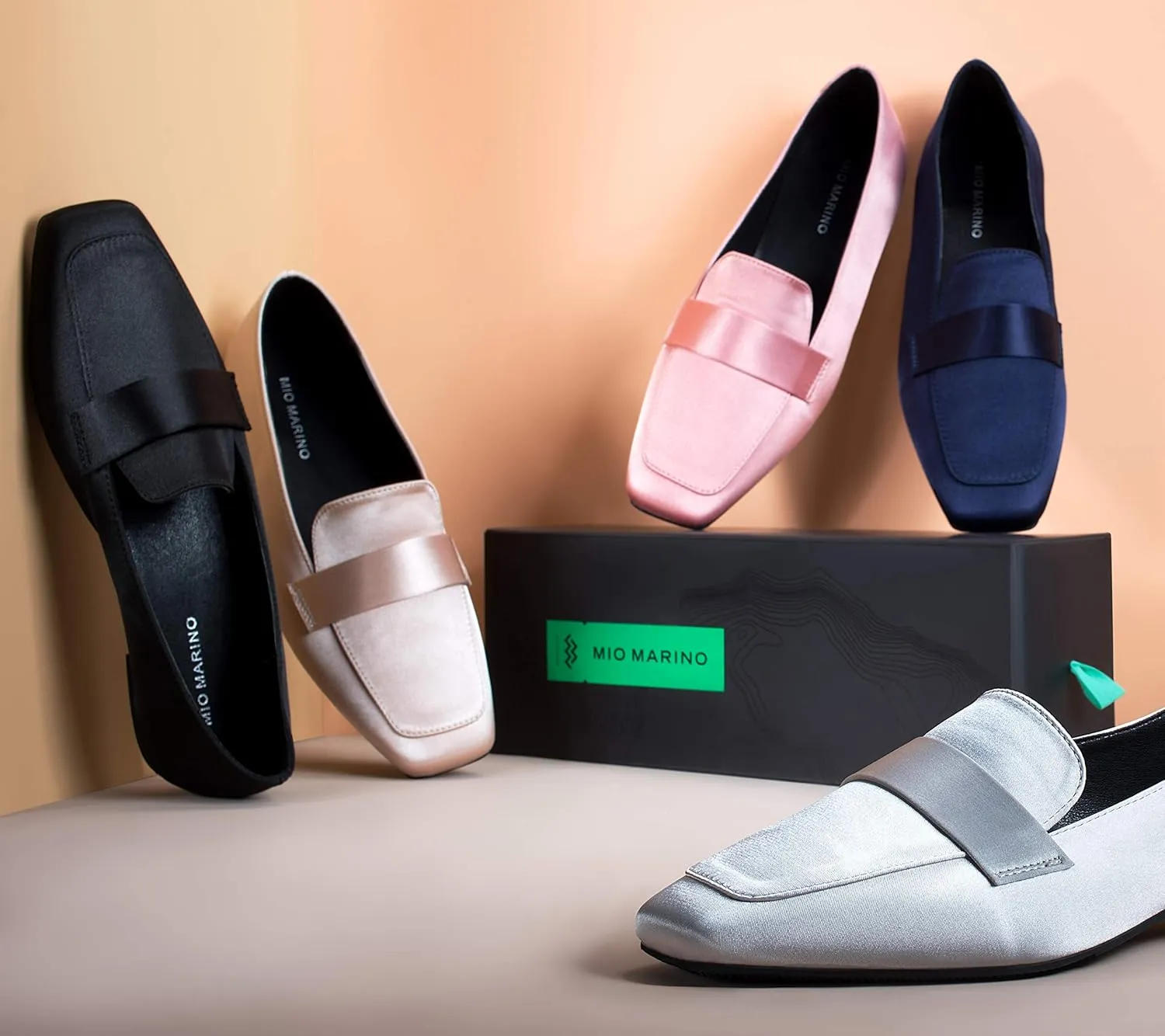 Mio Marino Comfortable Flat Dress Shoes for Women - Square Toe Satin Flats