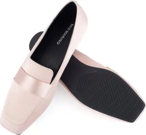 Mio Marino Comfortable Flat Dress Shoes for Women - Square Toe Satin Flats