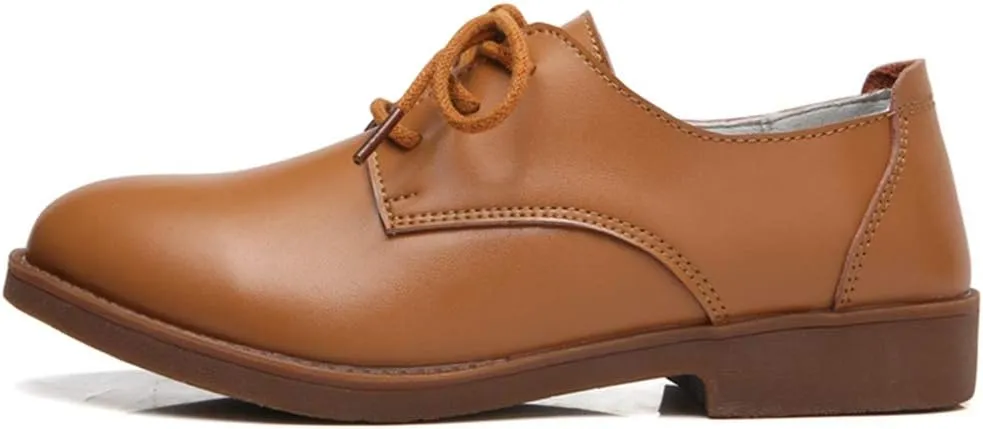 MIOKE Women's Casual Flat Saddle Oxford Shoes Lace Up Round Toe Low Heel Vintage School Oxfords Brogues