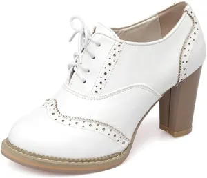 MIOKE Women's Chunky High Heel Pump Oxford Brogues Buckle Wingtip Perforated Platform Vintage Dress Shoes