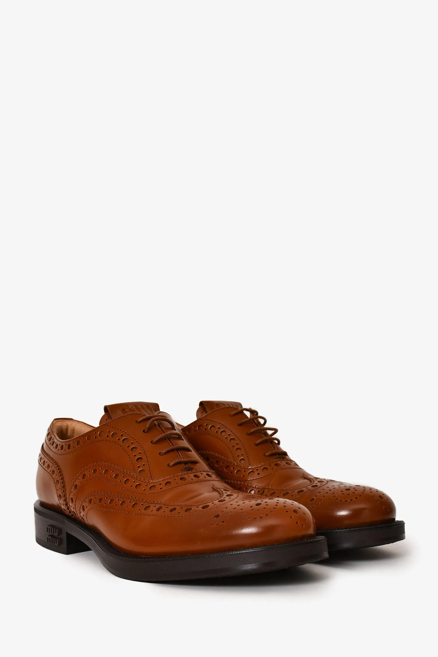 Miu Miu x Church's Brown Brushed Leather Oxford Brogue Shoes Size 36.5