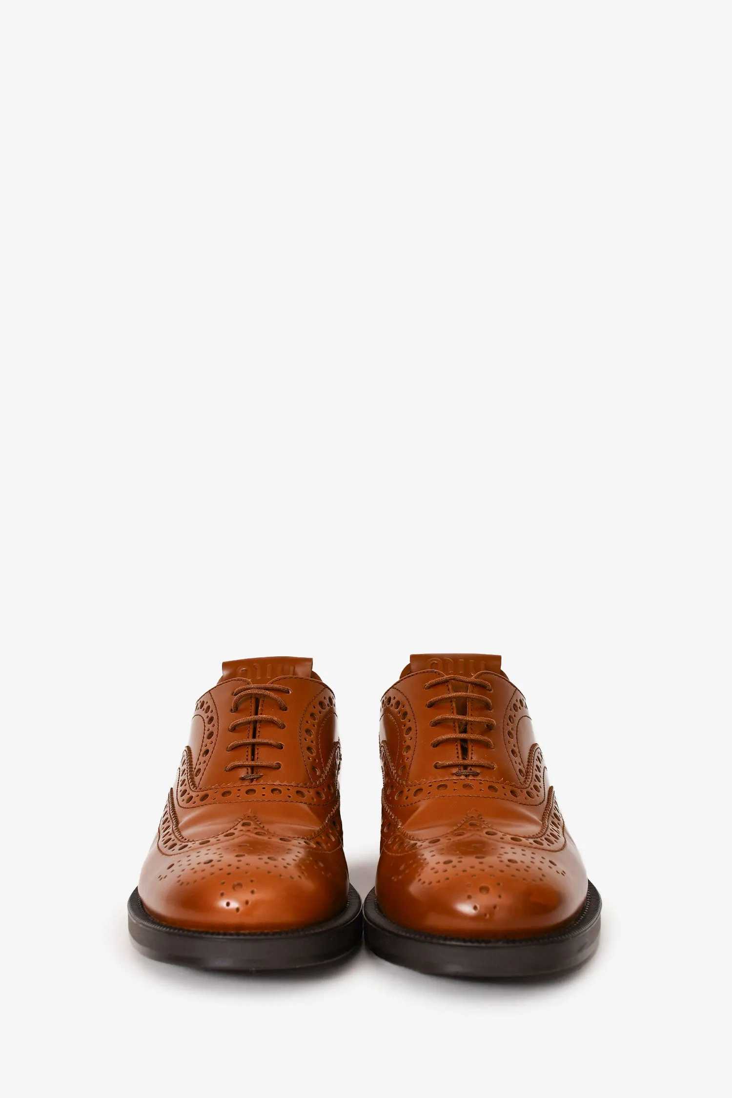 Miu Miu x Church's Brown Brushed Leather Oxford Brogue Shoes Size 36.5