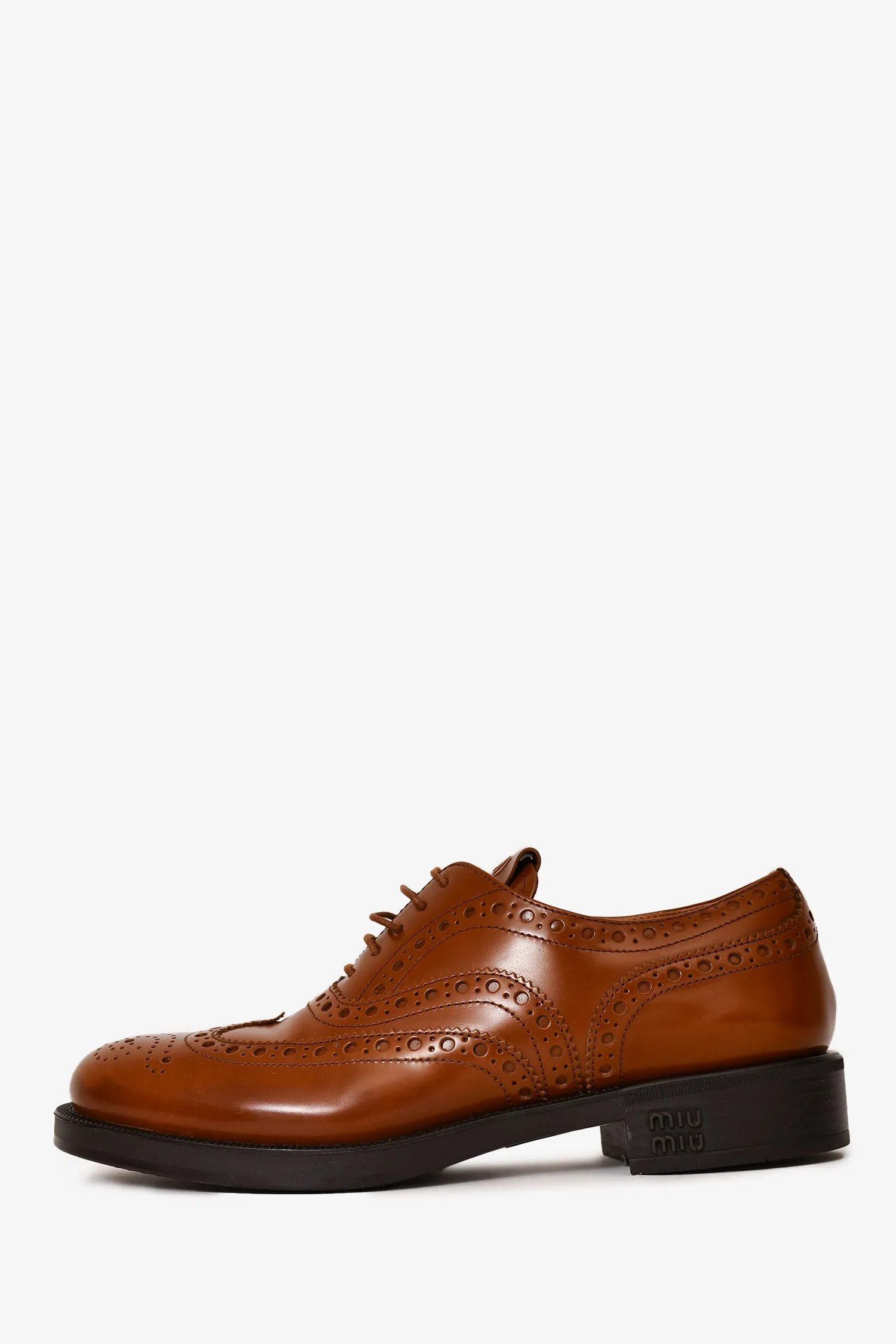 Miu Miu x Church's Brown Brushed Leather Oxford Brogue Shoes Size 36.5