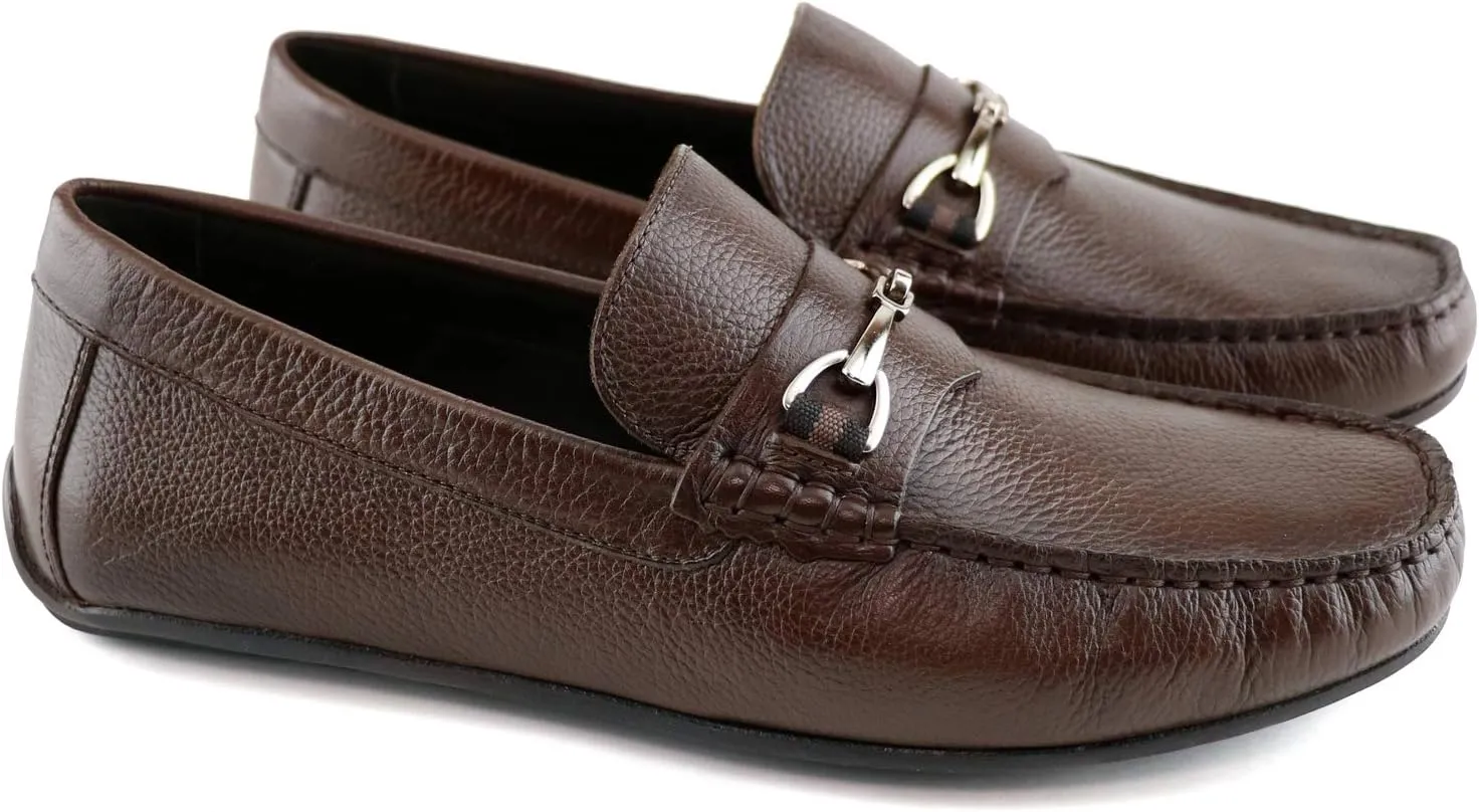 MJNY Mens Casual Comfortable Genuine Leather Lightweight Driving Moccasins Classic Fashion Buckle Loafer Slip On Breathable Driving Loafer