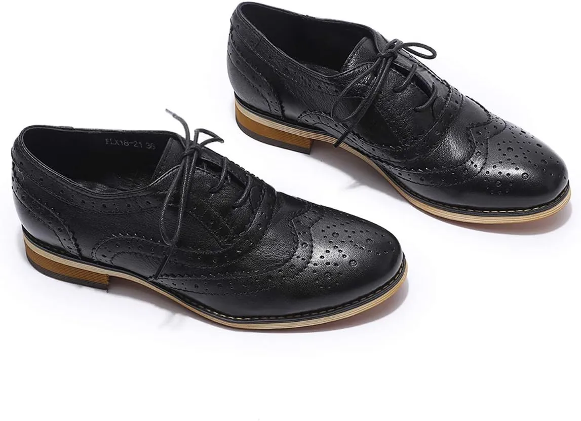 Mona flying Womens Handcrafted Comfy Wingtip Oxfords Brogue Ladies Lace up Leather Shoes