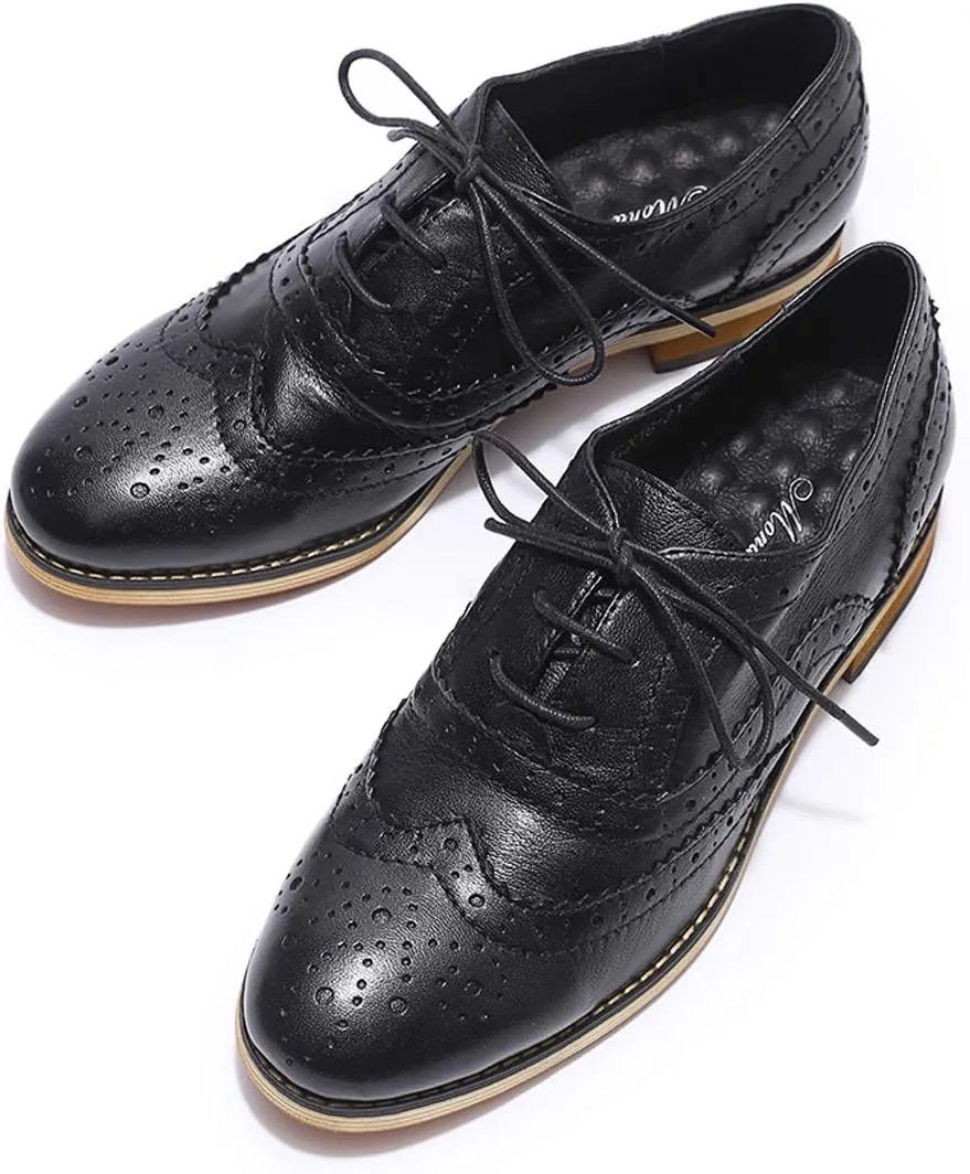 Mona flying Womens Handcrafted Comfy Wingtip Oxfords Brogue Ladies Lace up Leather Shoes