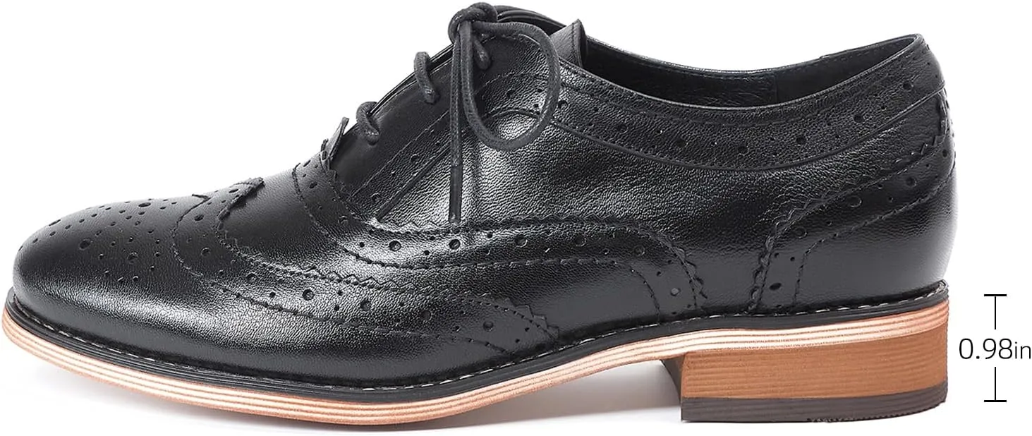 Mona flying Womens Handcrafted Comfy Wingtip Oxfords Brogue Ladies Lace up Leather Shoes