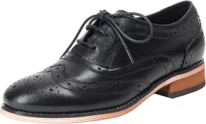 Mona flying Womens Handcrafted Comfy Wingtip Oxfords Brogue Ladies Lace up Leather Shoes