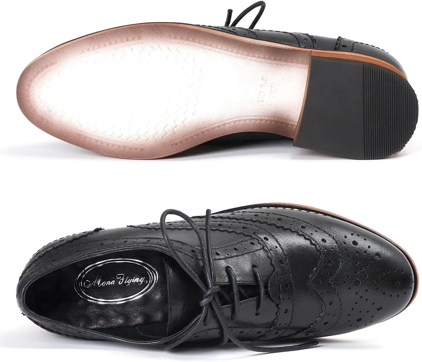 Mona flying Womens Handcrafted Comfy Wingtip Oxfords Brogue Ladies Lace up Leather Shoes