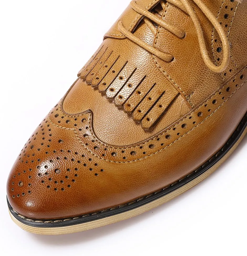 Mona flying Women's Handcrafted Wingtip Oxfords Brogue Vintage Lace up Leather Shoes for Ladies