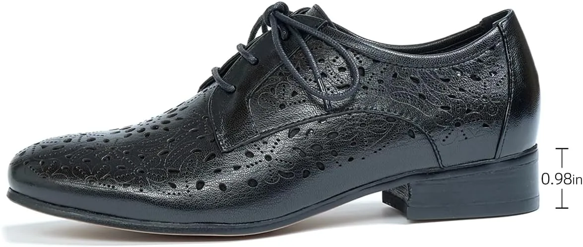 Mona flying Women's Leather Perforated Lace-up Oxfords Brogue Derby Shoes for Ladies